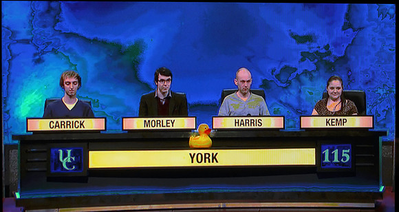 Yellow duck's big cuz does University Challenge - for York.